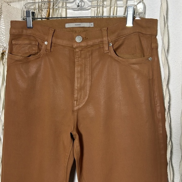 Hudson Barbara High Rise Baby Bootcut Coated Jeans Size 33/16 Caramel Cafe - Picture 3 of 15